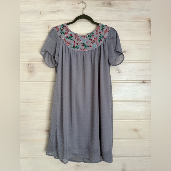 Savanna Jane Dress Size S Gray Colorful Floral Embroidered Holiday Thanksgiving - Picture 9 of 9